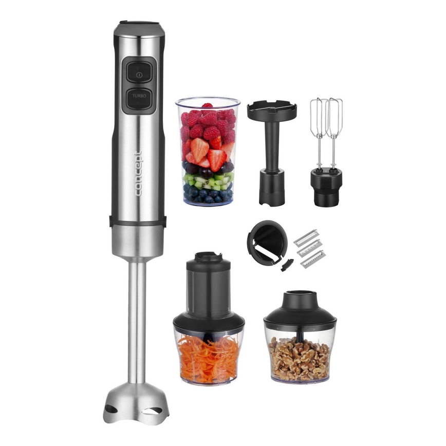 Concept TM5510 - Rokas blenderis ar piederumiem 1500W/230V melna/nerūsējošs tērauds