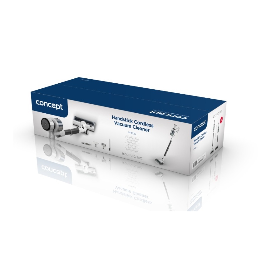Concept VP6125 - stienveida rokas putekļsūcējs 2 vienā ICONIC Comfort Telescope 400W/29,6V 2000 mAh balts