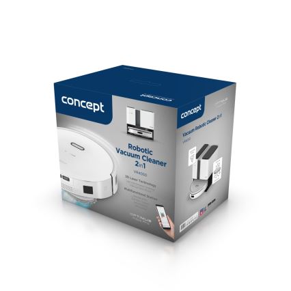 Concept VR4050 - viedais robotu putekļsūcējs ar mopu 2 vienā OPTIMUS AQUA PRO LASER 3D 600W/230V 5200 mAh Wi-Fi balts