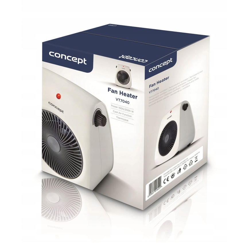 Concept vt7040 - Ventilators ar sildīšanas elementu 1000/2000W/230V balts