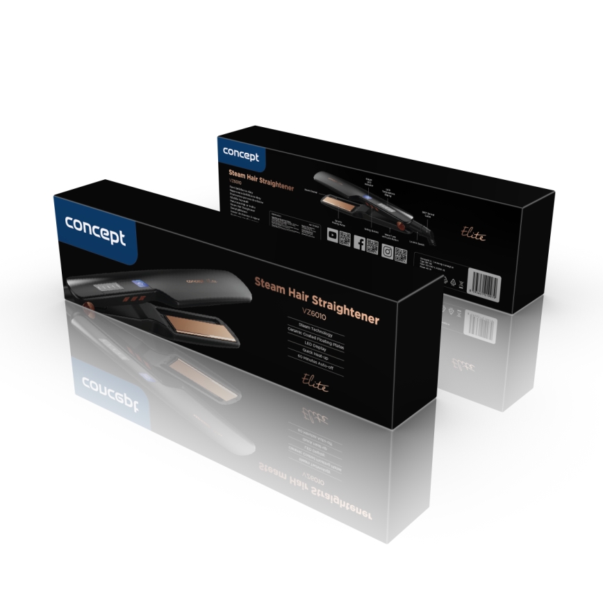 Concept VZ6010 - Tvaika matu taisnotājs ar LED displeju ELITE STEAM BOOST 54W/230V melna
