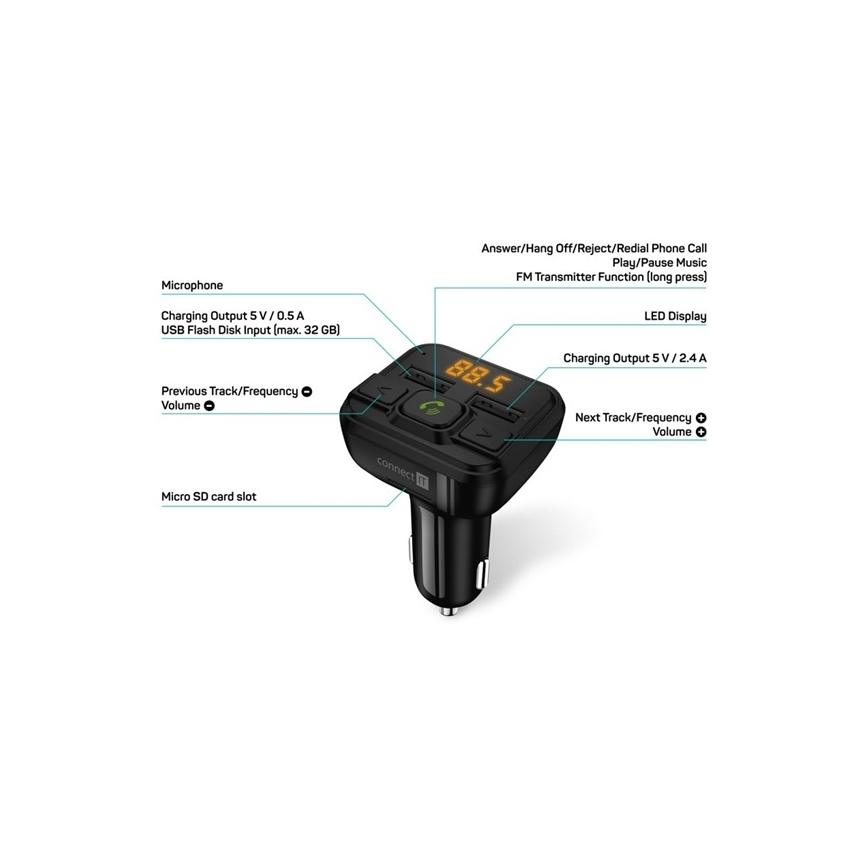 CONNECT IT CCC-8600-BK - FM auto raidītājs ar brīvroku funkciju melna