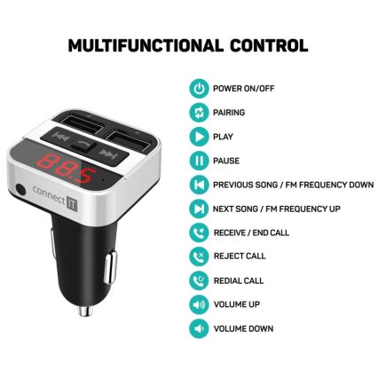 CONNECT IT CCC-8800-SL - FM auto raidītājs ar brīvroku funkciju melna/sudraba