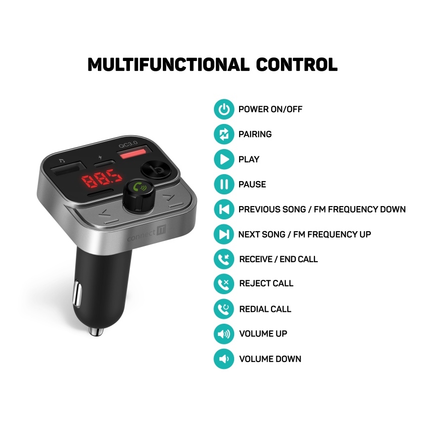 CONNECT IT CCC-8900-AN - FM auto raidītājs ar brīvroku funkciju melna/sudraba