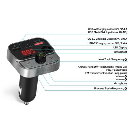 CONNECT IT CCC-8900-AN - FM raidītājs automašīnai ar brīvroku funkciju melns/sudraba