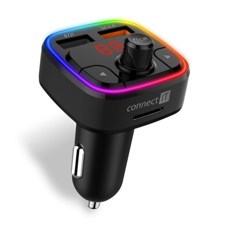 CONNECT IT CCC-9090-BK - LED RGB FM auto raidītājs ar brīvroku funkciju melna