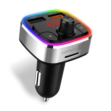 CONNECT IT CCC-9090-SL - LED RGB FM auto raidītājs ar brīvroku funkciju melna/sudraba