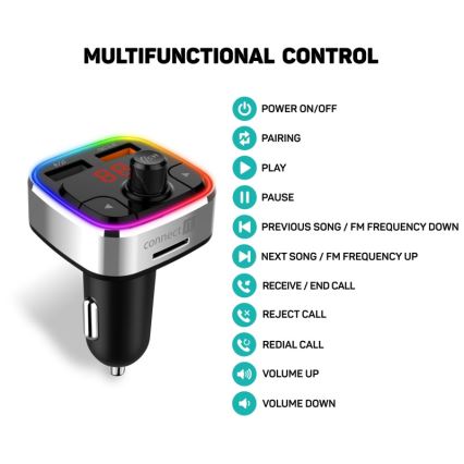 CONNECT IT CCC-9090-SL - LED RGB FM auto raidītājs ar brīvroku funkciju melna/sudraba