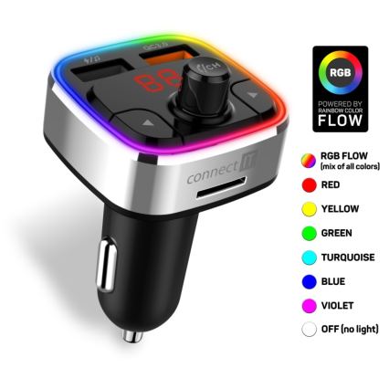 CONNECT IT CCC-9090-SL - LED RGB FM auto raidītājs ar brīvroku funkciju melna/sudraba
