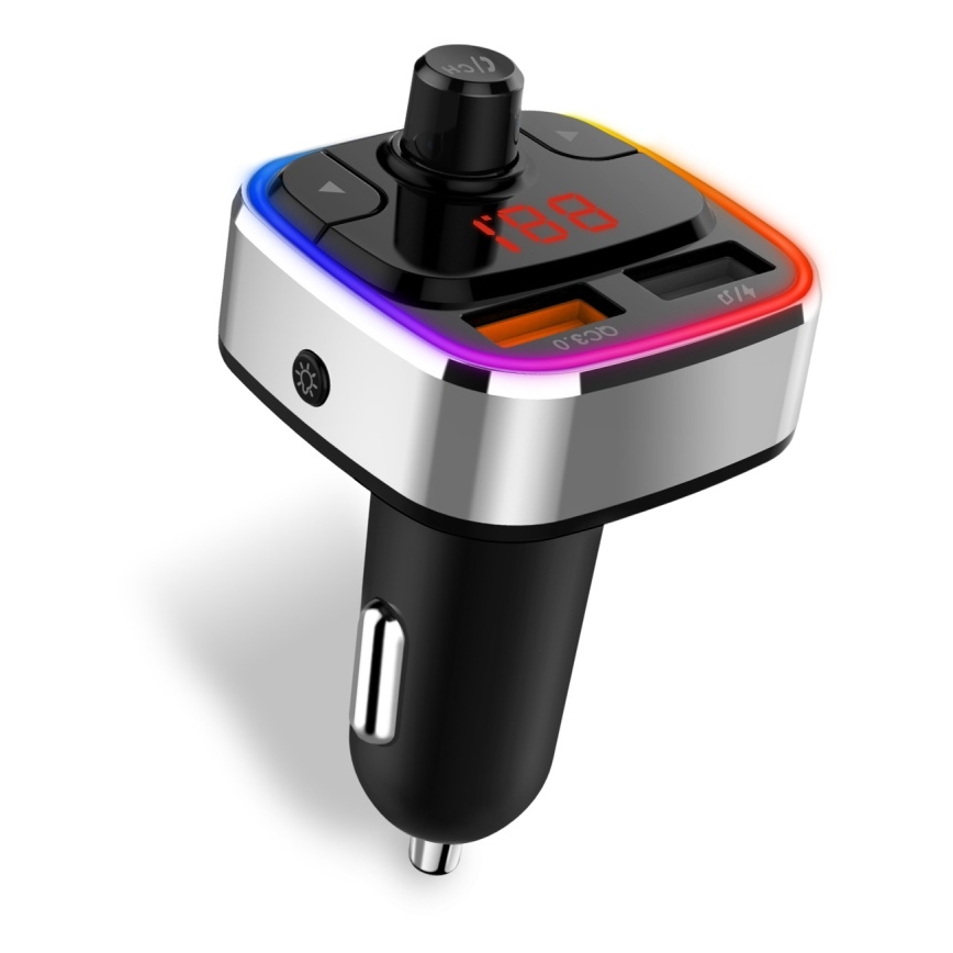 CONNECT IT CCC-9090-SL - LED RGB FM auto raidītājs ar brīvroku funkciju melna/sudraba