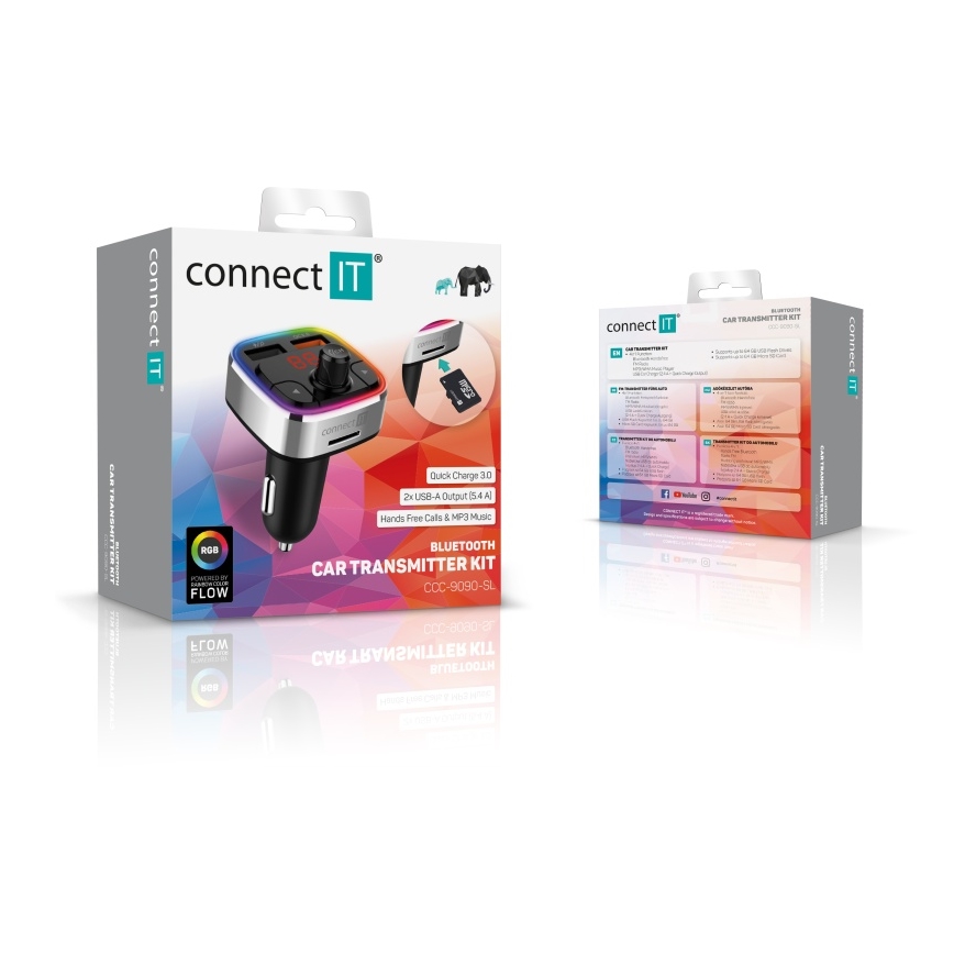 CONNECT IT CCC-9090-SL - LED RGB FM auto raidītājs ar brīvroku funkciju melna/sudraba