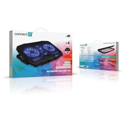 CONNECT IT CCP-2200-BK - Dzesēšanas paliktnis portatīvajam datoram 4x ventilators 2xUSB melna//zila