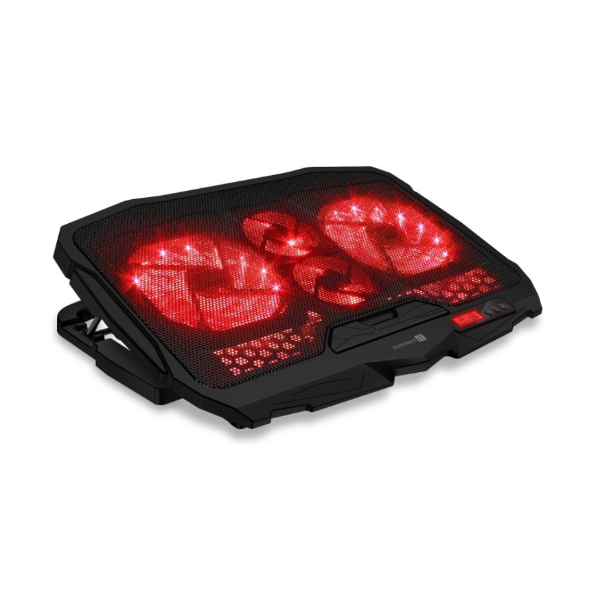 CONNECT IT CCP-2200-RD - Dzesēšanas paliktnis portatīvajam datoram 4x ventilators 2xUSB melna/sarkana