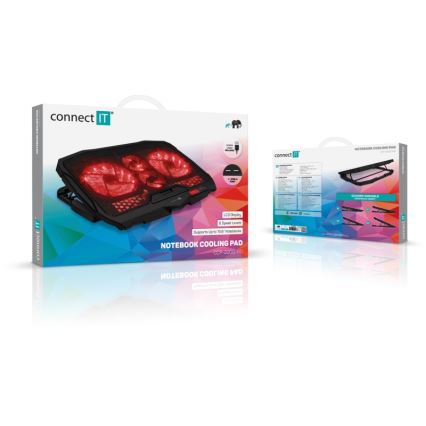 CONNECT IT CCP-2200-RD - Dzesēšanas paliktnis portatīvajam datoram 4x ventilators 2xUSB melna/sarkana