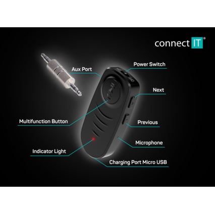 CONNECT IT CFF-4050-BK - Bluetooth audio uztvērējs AUX 110 mAh