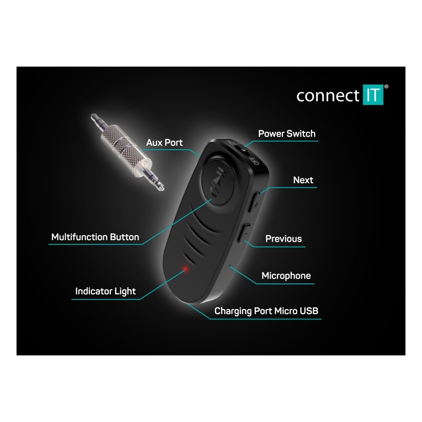 CONNECT IT CFF-4050-BK - Bluetooth audio uztvērējs AUX 110 mAh