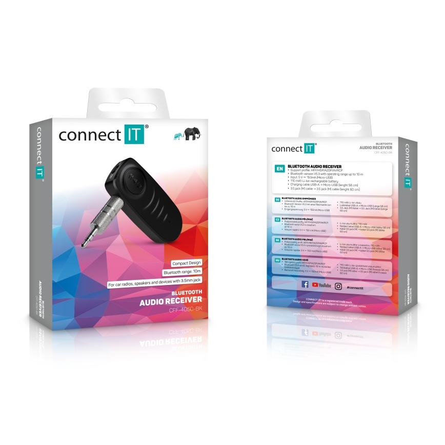 CONNECT IT CFF-4050-BK - Bluetooth audio uztvērējs AUX 110 mAh
