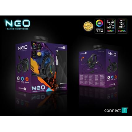 CONNECT IT CHP-3595-BK - LED RGB Vadu spēļu austiņas ar mikrofonu melna
