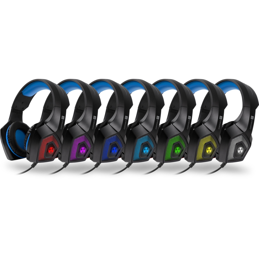 CONNECT IT CHP-5500-BL - LED Vadu spēļu austiņas ar mikrofonu melna/zila