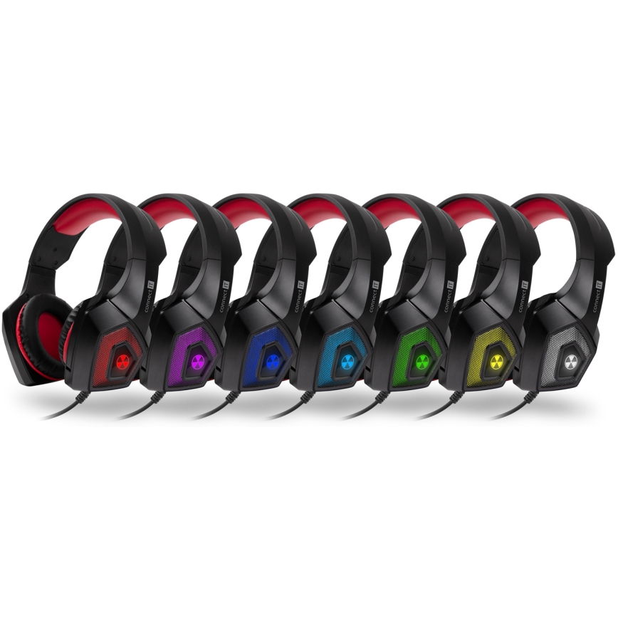 CONNECT IT CHP-5500-RD - LED Vadu spēļu austiņas ar mikrofonu melna/sarkana
