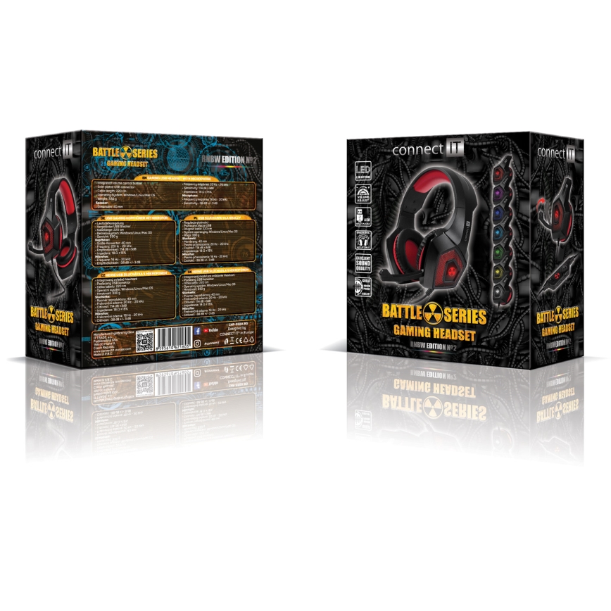 CONNECT IT CHP-5500-RD - LED Vadu spēļu austiņas ar mikrofonu melna/sarkana