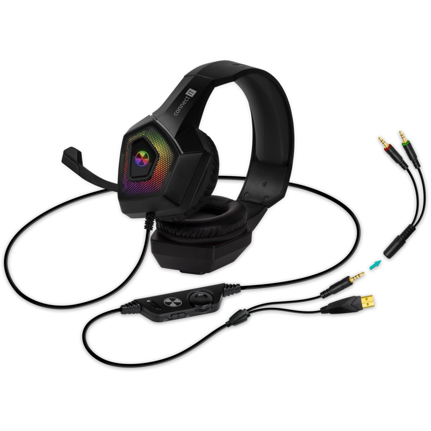 CONNECT IT CHP-5600-BK - LED RGB Vadu spēļu austiņas ar mikrofonu melna
