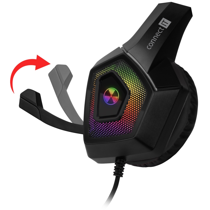 CONNECT IT CHP-5600-BK - LED RGB Vadu spēļu austiņas ar mikrofonu melna
