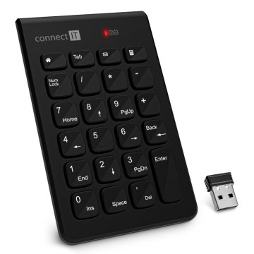 CONNECT IT CKB-0062-BK - Bezvadu ciparu tastatūra 1xAAA melna