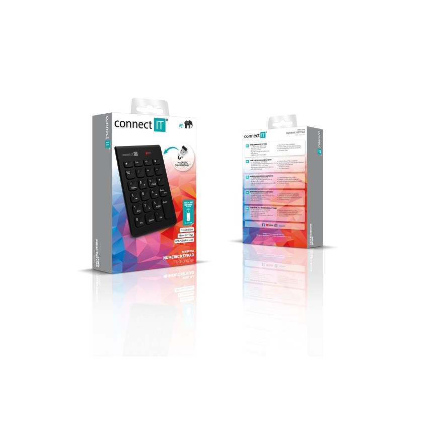 CONNECT IT CKB-0062-BK - Bezvadu ciparu tastatūra 1xAAA melna