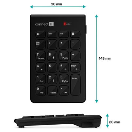 CONNECT IT CKB-0062-BK - Bezvadu ciparu tastatūra 1xAAA melna
