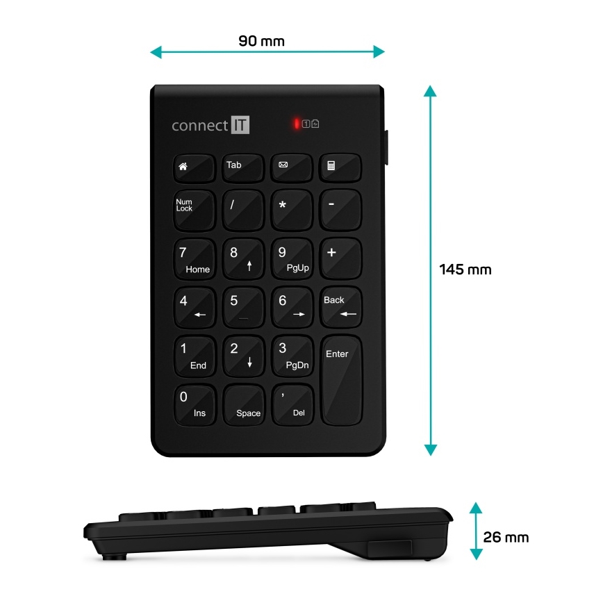 CONNECT IT CKB-0062-BK - Bezvadu ciparu tastatūra 1xAAA melna