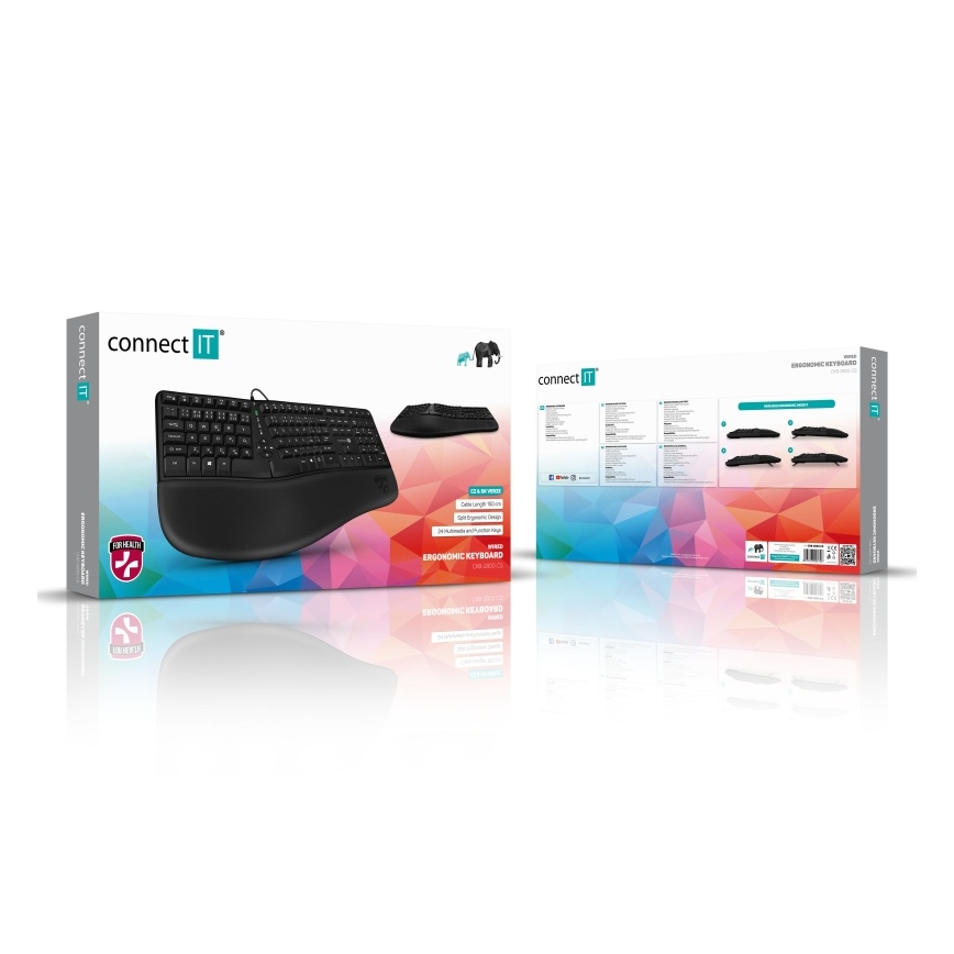 CONNECT IT CKB-2800-CS - Ergonomiska bezvadu tastatūra ar CZ/SK lokalizāciju melna