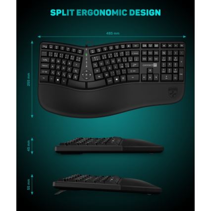 CONNECT IT CKB-2800-CS - Ergonomiska bezvadu tastatūra ar CZ/SK lokalizāciju melna