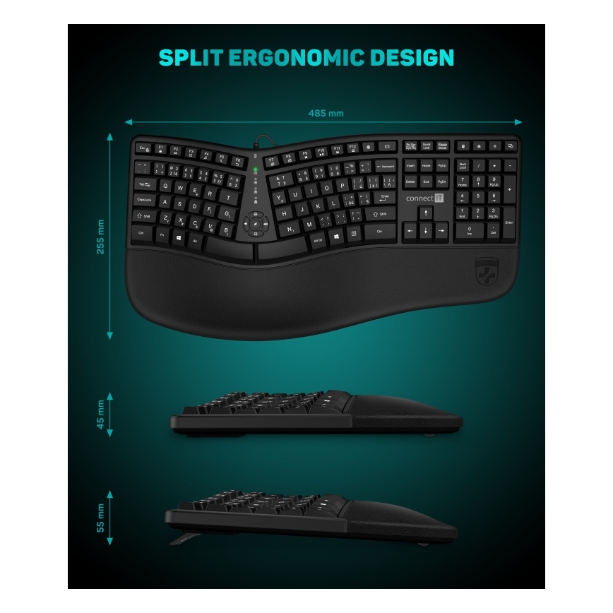 CONNECT IT CKB-2800-CS - Ergonomiska bezvadu tastatūra ar CZ/SK lokalizāciju melna