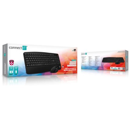 CONNECT IT CKM-6010-CS - Ergonomiska bezvadu tastatūra un pele 800/1200/1600/2400 DPI ar CZ/SK lokalizāciju 1xAA + 2xAAA melna
