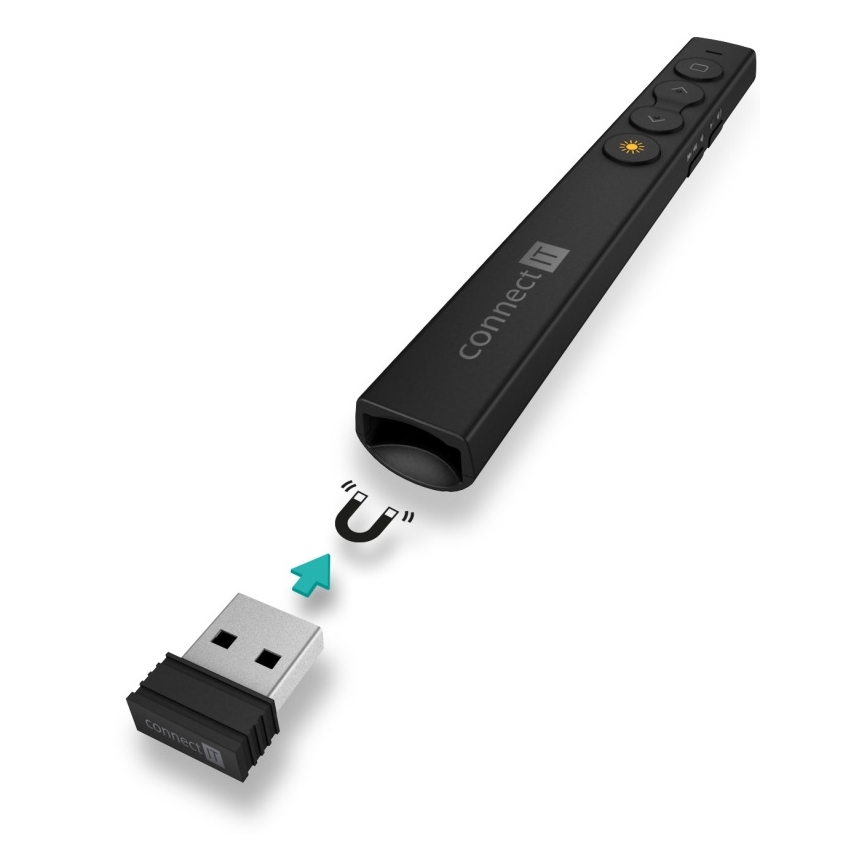 CONNECT IT CLP-2050-BK - Bezvadu prezentācijas ierīce ar lāzera rādītāju 1xAAA