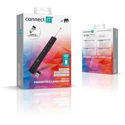 CONNECT IT CLP-2050-BK - Bezvadu prezentācijas ierīce ar lāzera rādītāju 1xAAA