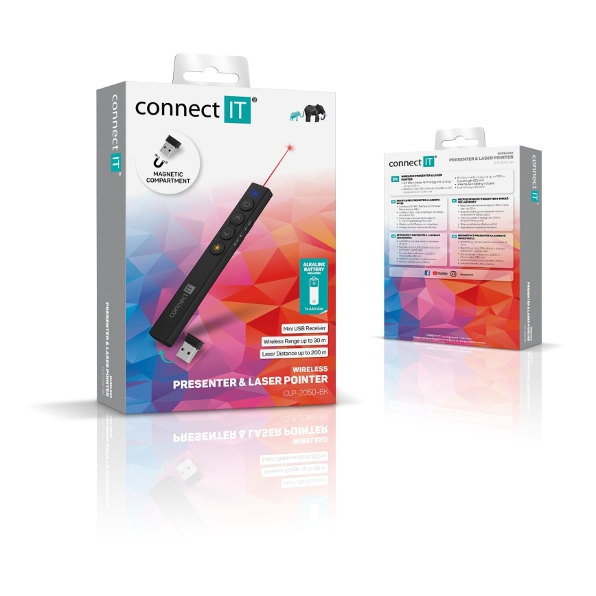 CONNECT IT CLP-2050-BK - Bezvadu prezentācijas ierīce ar lāzera rādītāju 1xAAA