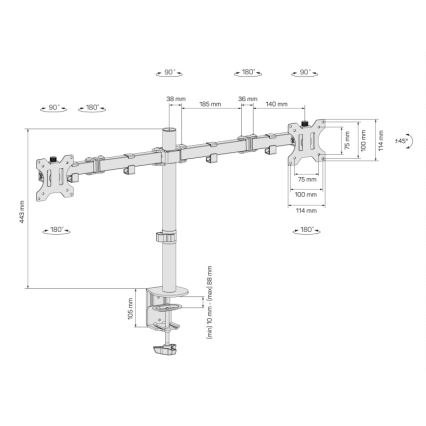 CONNECT IT CMF-3203-BK - Universāls stiprinājums 2 monitoriem 13-32” melna