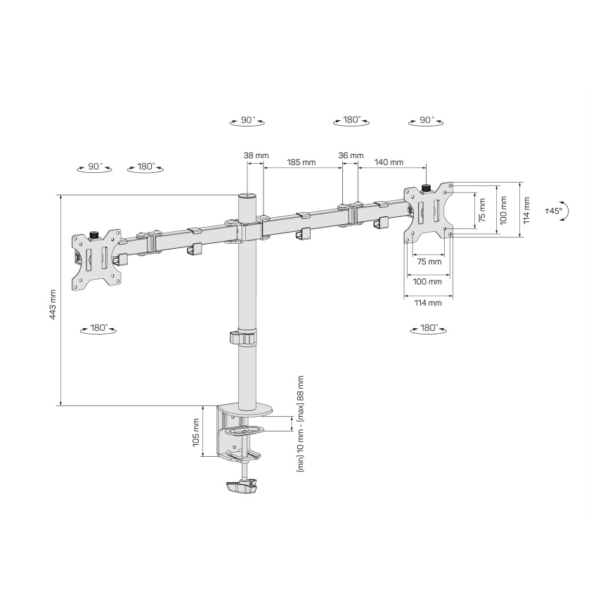 CONNECT IT CMF-3203-BK - Universāls stiprinājums 2 monitoriem 13-32” melna