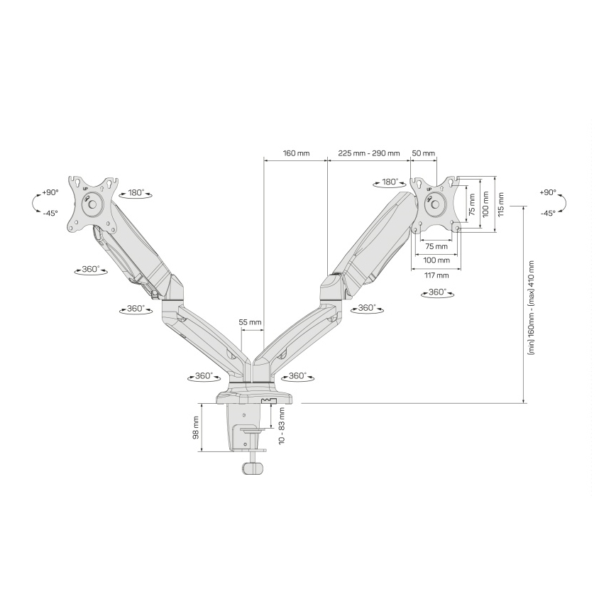 CONNECT IT CMF-3207-BK - Universāls stiprinājums 2 monitoriem 13-27” melna