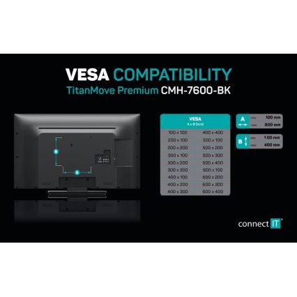 CONNECT IT CMH-7600-BK - Sienas stiprinājums televizoram 32-70” melna