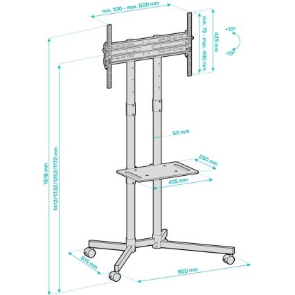 CONNECT IT CMH-9100-BK - Mobilais TV statīvs ar plauktu 37-70” melna