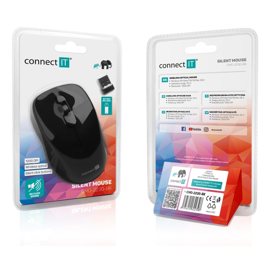 CONNECT IT CMO-2230-BK - Bezvadu klusā pele MUTE 1200 DPI 1xAA melna