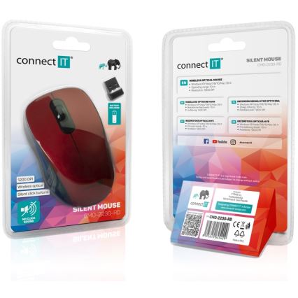 CONNECT IT CMO-2230-RD - Bezvadu klusā pele MUTE 1200 DPI 1xAA melna/sarkana
