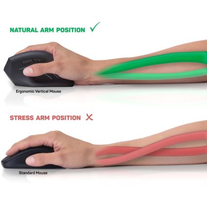 CONNECT IT CMO-2510-BK - Ergonomiskā bezvadu pele Verti Wireless 800/1200/1600 DPI 2xAAA melna