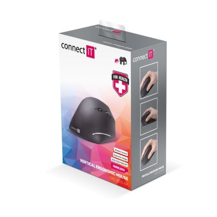 CONNECT IT CMO-2510-BK - Ergonomiskā bezvadu pele Verti Wireless 800/1200/1600 DPI 2xAAA melna
