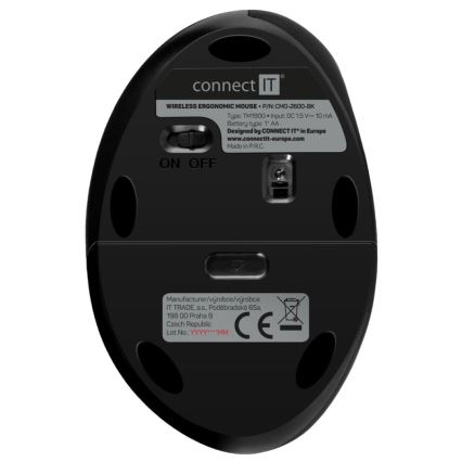 CONNECT IT CMO-2600-BK - Ergonomiska bezvadu pele 800/1200/1600 DPI 1xAA melna