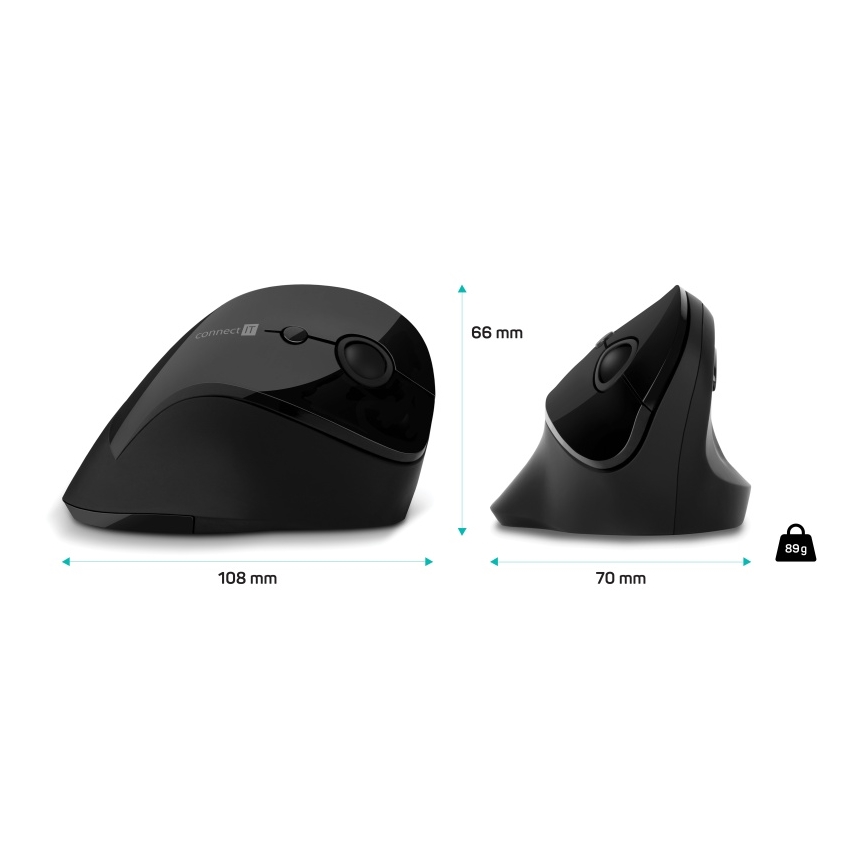 CONNECT IT CMO-2700-BK - Ergonomiska bezvadu pele 800/1200/1600 DPI 1xAA melna