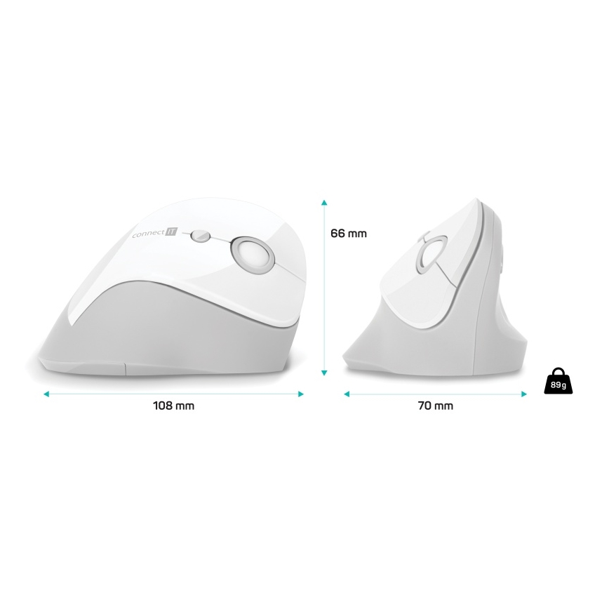 CONNECT IT CMO-2700-WH - Ergonomiska bezvadu pele 800/1200/1600 DPI 1xAA balta